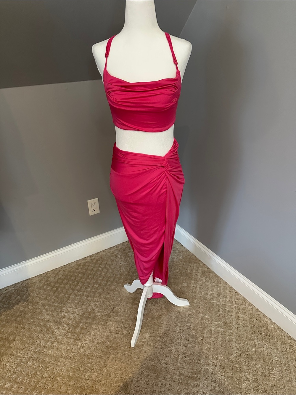 Fuchsia Ruched High-Slit Skirt - Women